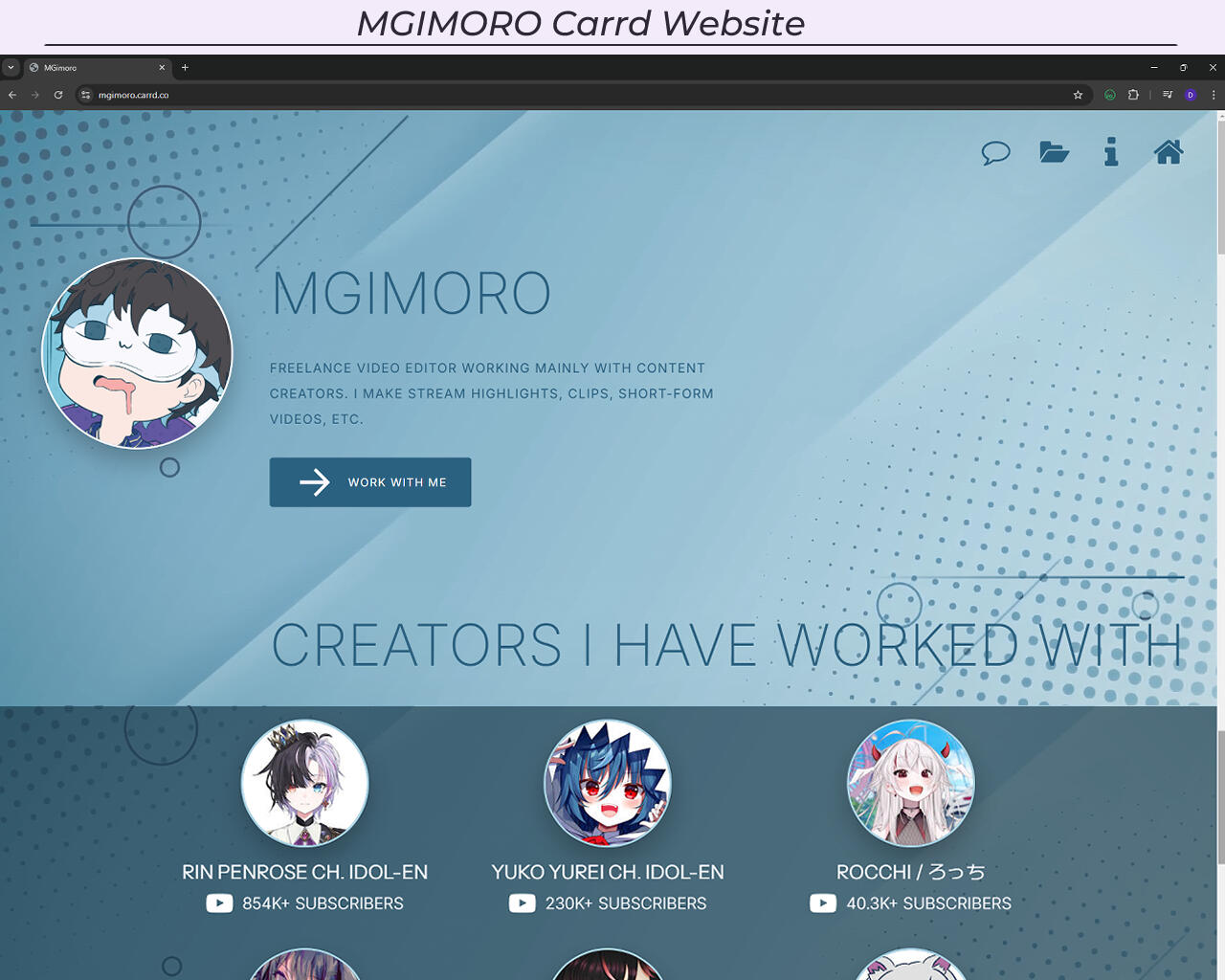 A video editing carrd portfolio I made for MGimoro.